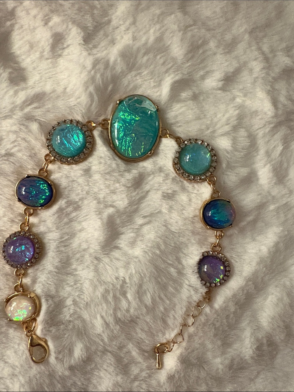 Gold-Tone Opalized Multi-Color Stone Bracelet